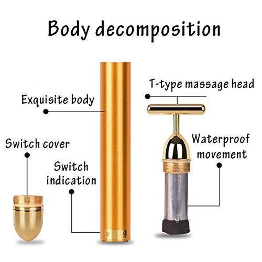 24K Gold Facial Beauty Bar – Anti-Aging Vibrating Face Roller for Toning, Lifting & Relaxation