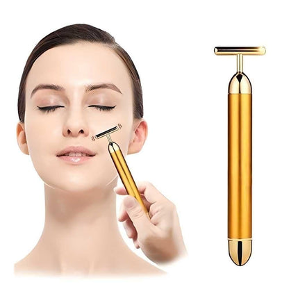 24K Gold Facial Beauty Bar – Anti-Aging Vibrating Face Roller for Toning, Lifting & Relaxation