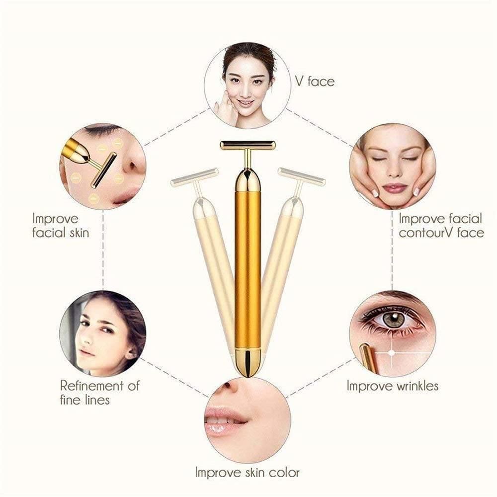 24K Gold Facial Beauty Bar – Anti-Aging Vibrating Face Roller for Toning, Lifting & Relaxation