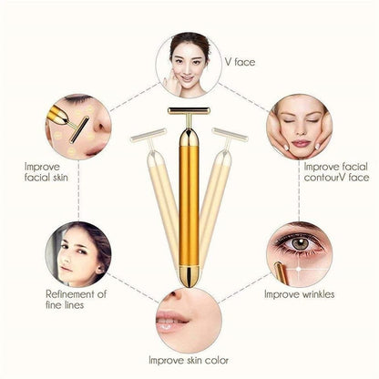 24K Gold Facial Beauty Bar – Anti-Aging Vibrating Face Roller for Toning, Lifting & Relaxation