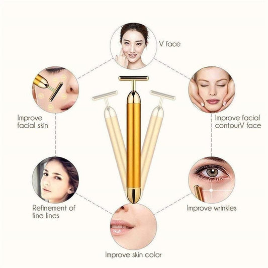 24K Gold Facial Beauty Bar – Anti-Aging Vibrating Face Roller for Toning, Lifting & Relaxation